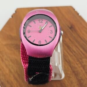 Oui Art Women's Watch Pink Black Retro Dial Adjustable Canvas Hook & Loop Band